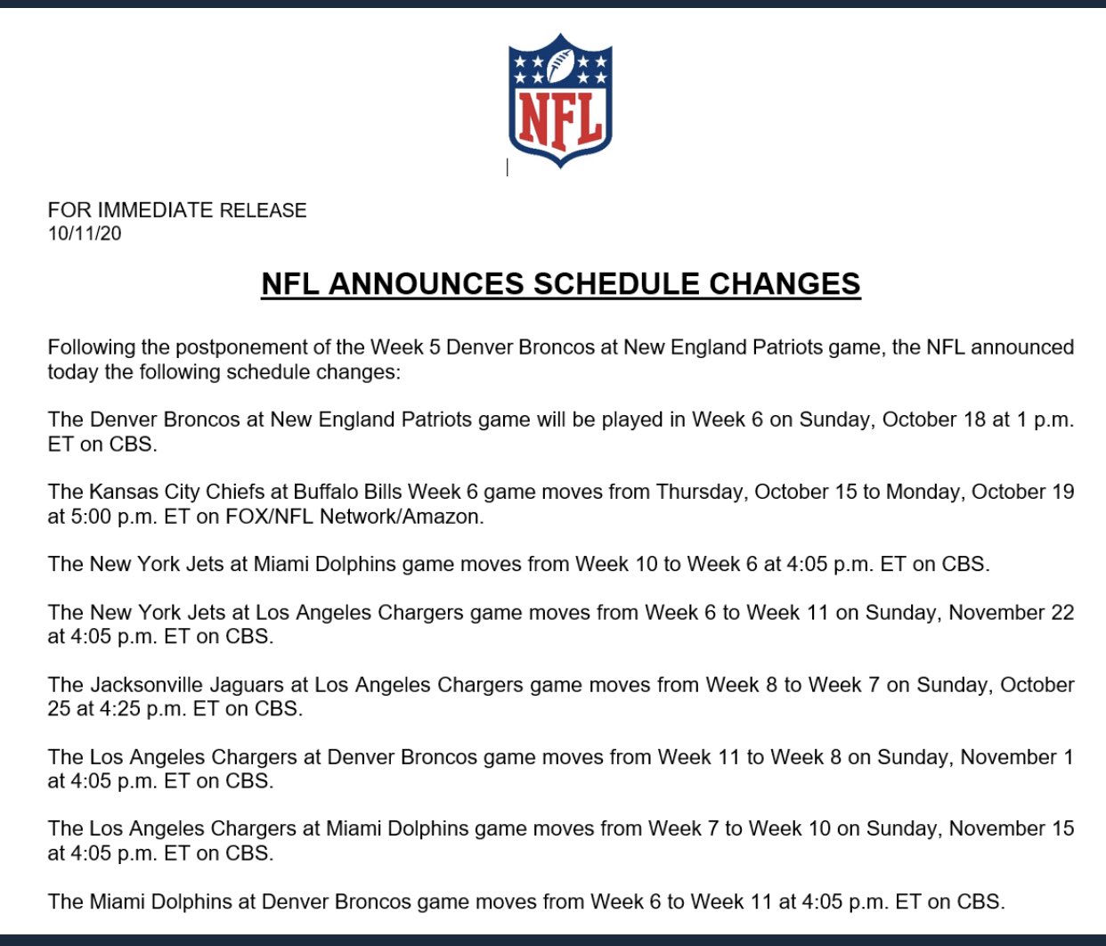 NFL CALENDAR