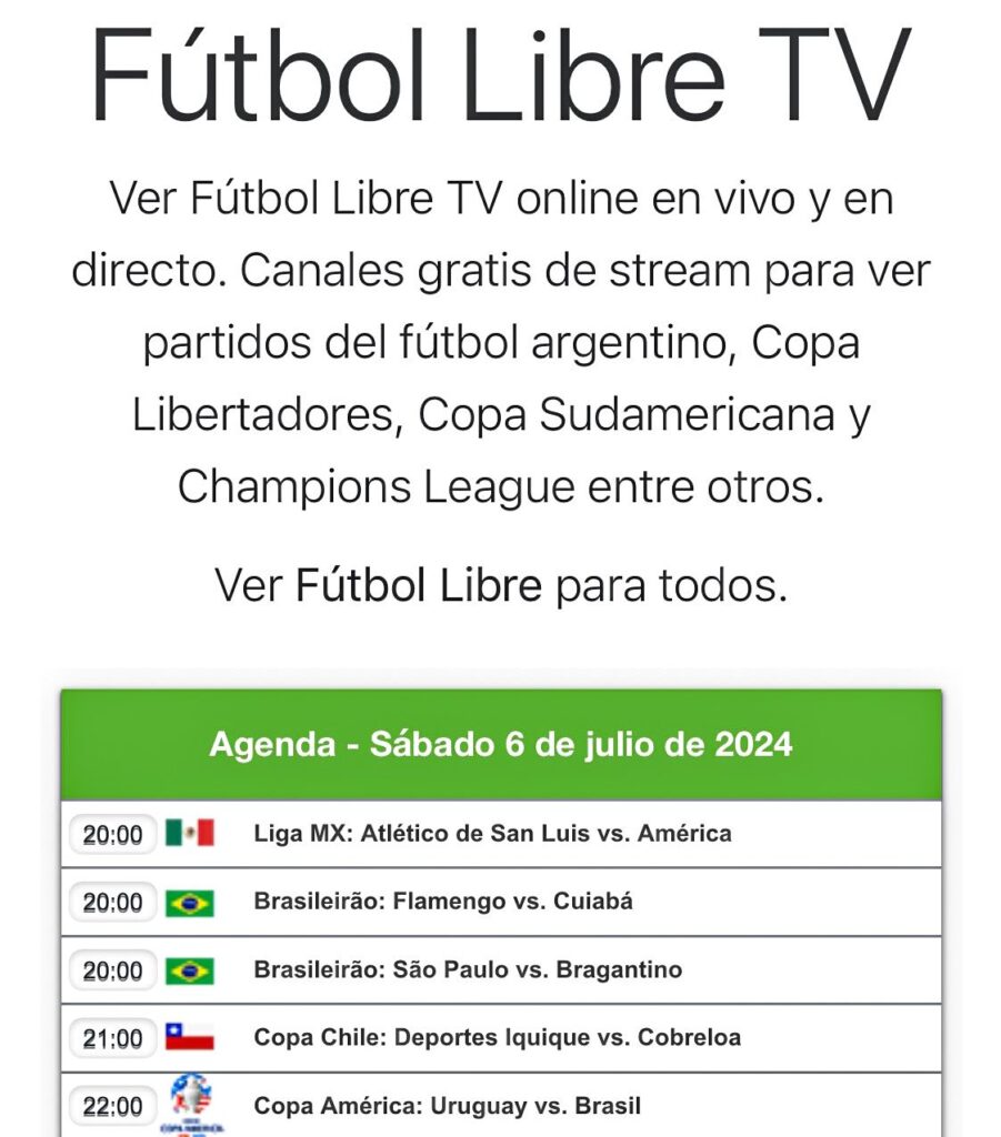 Captura de pantalla de Fútbol Libre en funcionamiento