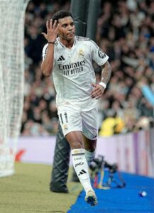 Rodrygo festejando goles en el Real Madrid