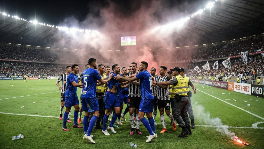 Cruzeiro vs Atlético Mineiro campal obligó a la intervención de la policía en el campo