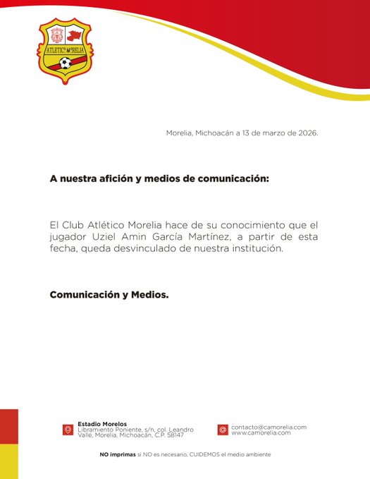 El Atlético Morelia dio de baja a Uziel García, señalado por amaño de partidos