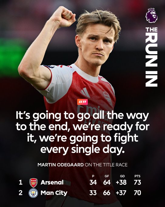 Arsenal y Manchester City se disputan el título de la Premier League a falta de cuatro jornadas