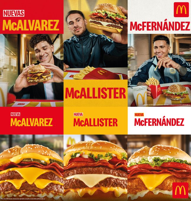 En Argentina, McDonald's lanzó 3 menús diferentes para el Mundial McÁlvarez, McFernández y McAllister
