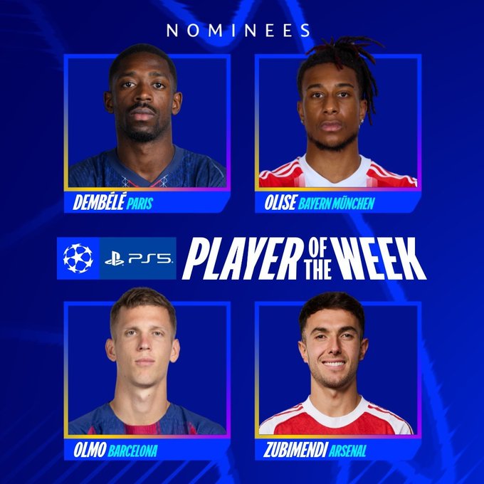 Estos son los nominados a jugador de la semana en el cierre de los cuartos de final de la Champions League 2026