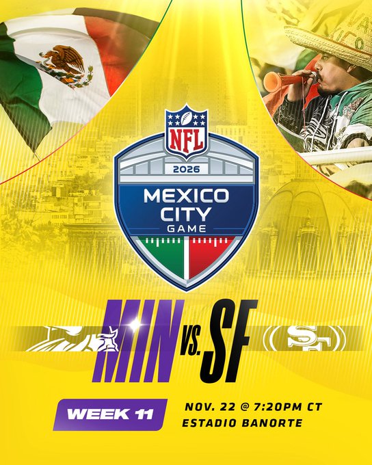 El regreso de la NFL a México será el próximo 22 de noviembre entre los Vikings y los 49ers