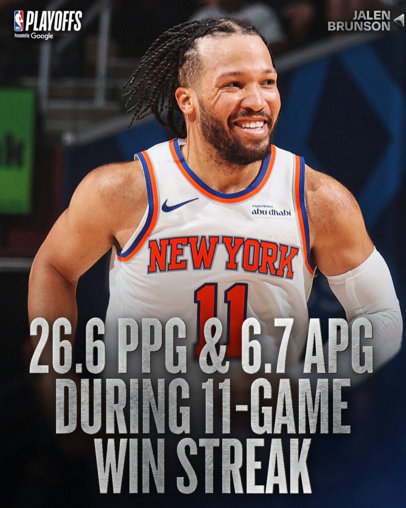 Jalen Brunson ha liderado a los Knicks con grandes actuaciones en los playoffs de la NBA