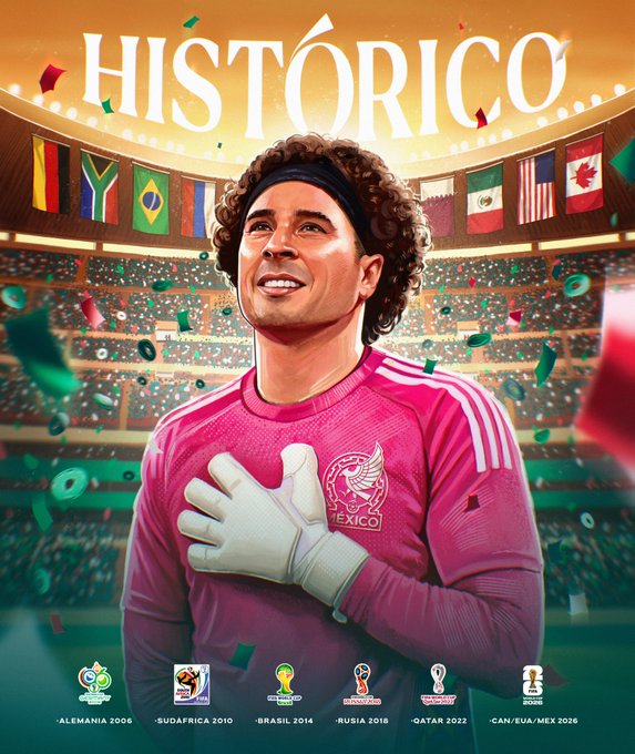 Guillermo Ochoa es el jugador que ha sido convocado a más mundiales para México en la historia con 6