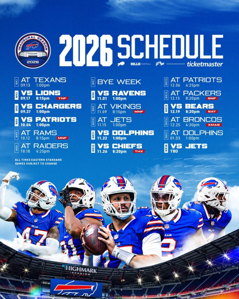 Los Bills inaugurarán su estadio el 17 de septiembre ante los Lions de la Semana 2