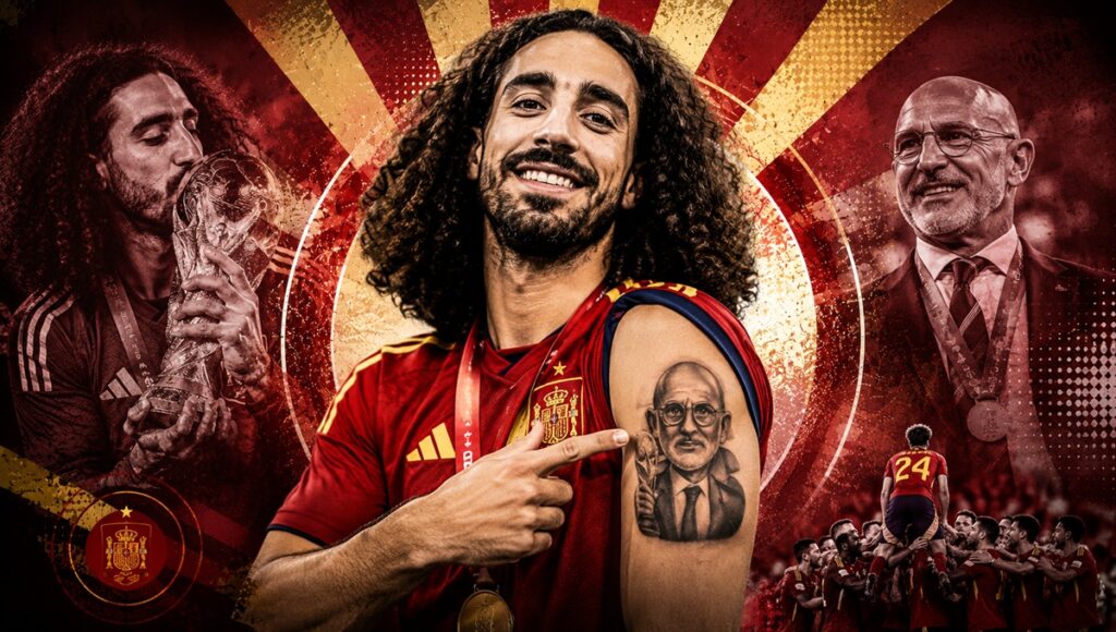 Cucurella se tatúa rostro de De la Fuente promesa del Mundial 2026