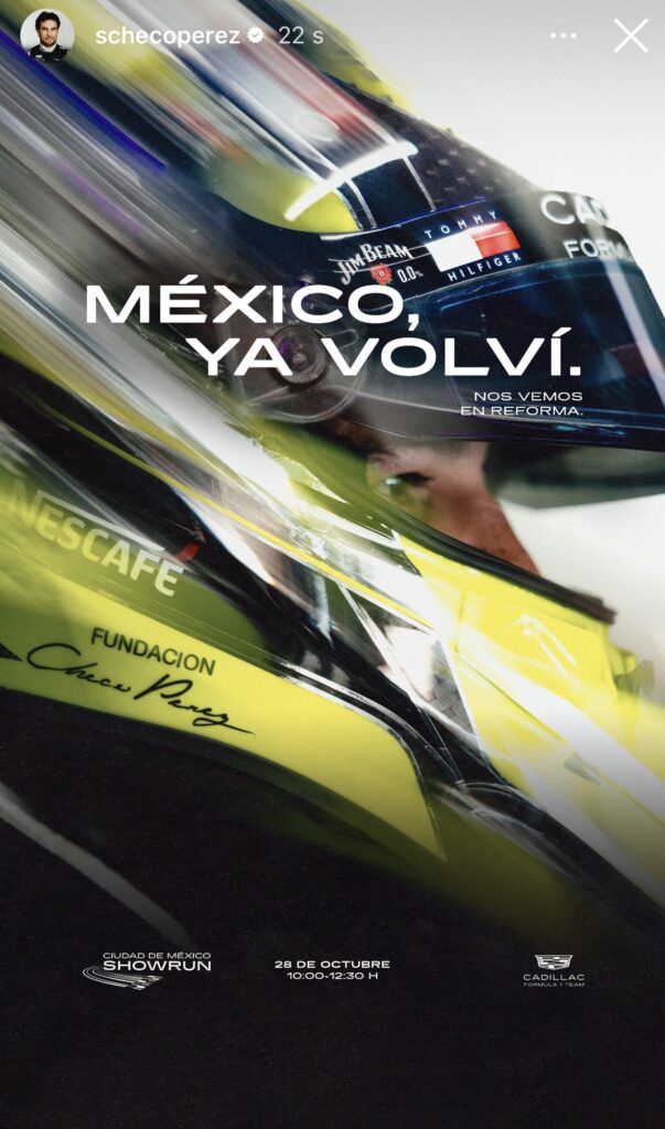 Checo Pérez confirmó su tradicional show run en la CDMX de cara al Gran Premio de México en noviembre