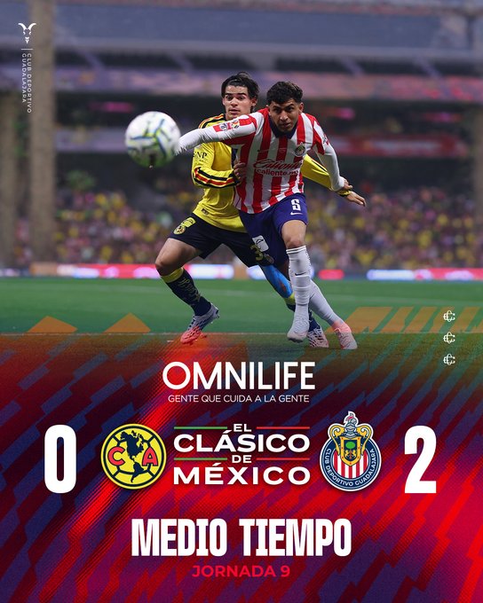 Chivas dominó al América, pero se desplomó en el segundo tiempo del Clásico
