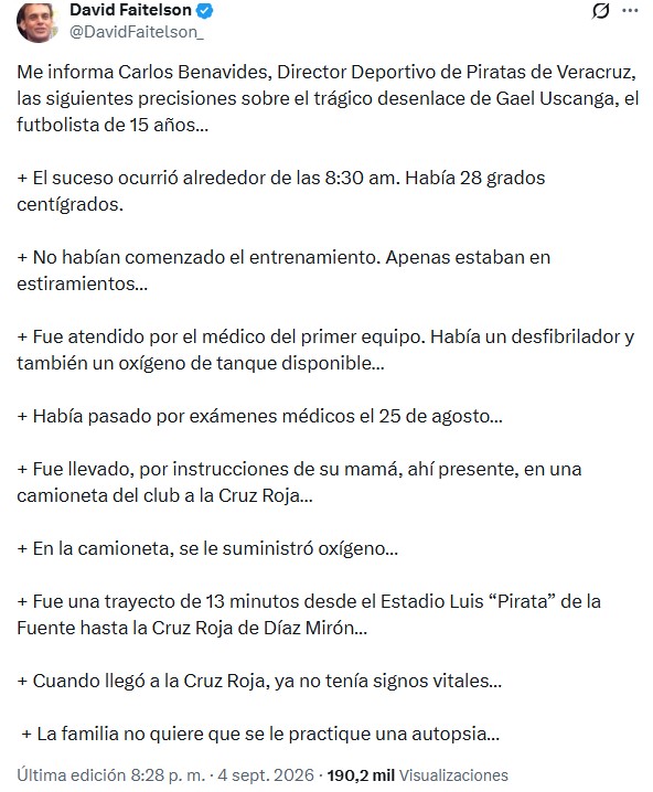 David Faitelson dio algunos detalles sobre cómo ocurrió la tragedia en el Pirata Fuente