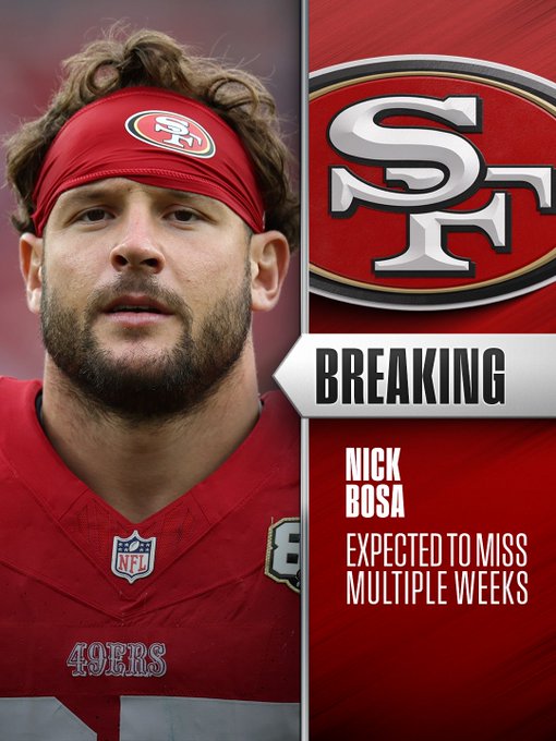 Nick Bosa causó baja de los 49ers tras lesionarse durante uno de los entrenamientos de la semana