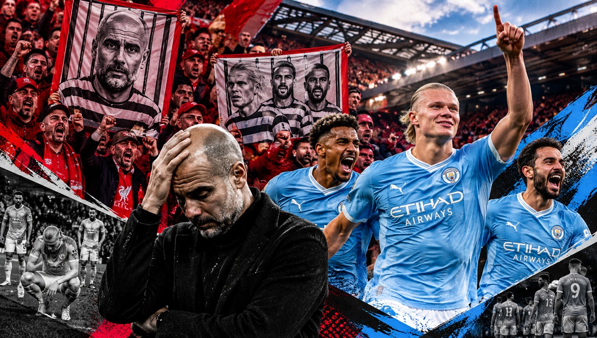 Manchester City golea en Anfield 3-0 al Liverpool entre burlas de la afición de los Reds Manchester City golea en Anfield 3-0 al Liverpool entre burlas de la afición de los Reds