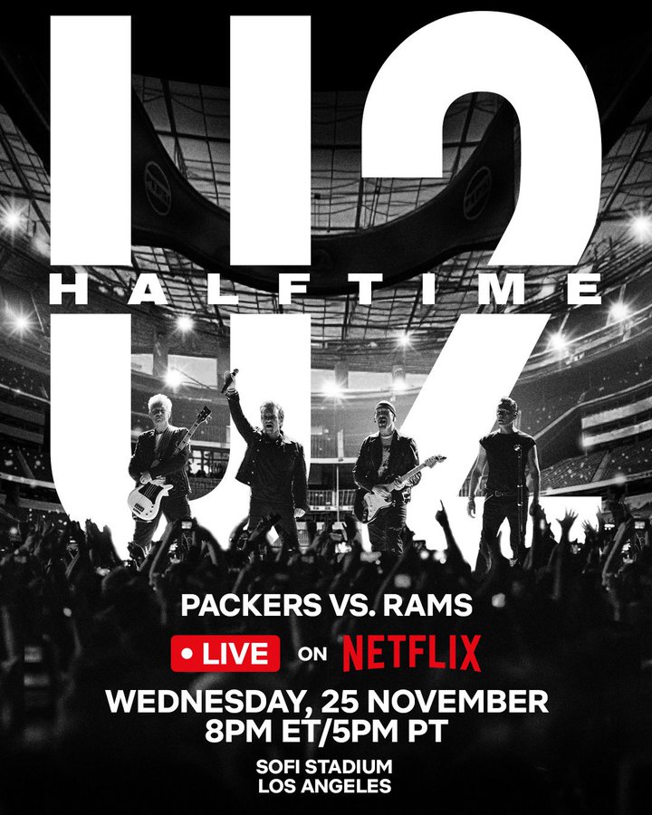 U2 tocará en el medio tiempo del partido nocturno de la jornada de Thanksgiving en el SoFi Stadium